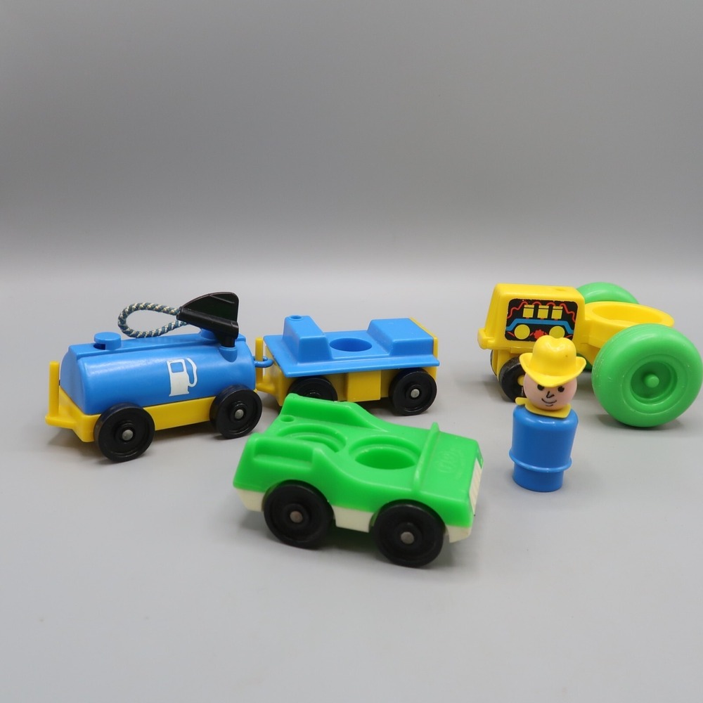 Fisher Price Little People‎ Vintage Jet Fuel Gas Truck Green Car Tractor Cowboy